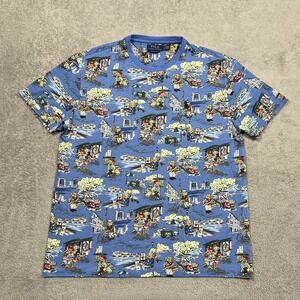 Polo Ralph Lauren Shirt Mens Large Paris Bear All Over Print Jersey Tee Blue